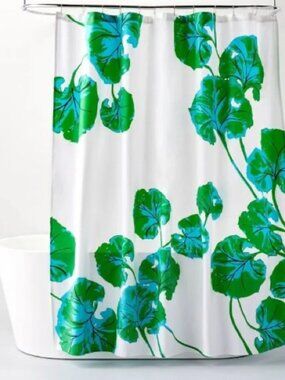 DVF Diane Von Furstenberg Target Geranium Leaf Shower Curtain Green Blue White